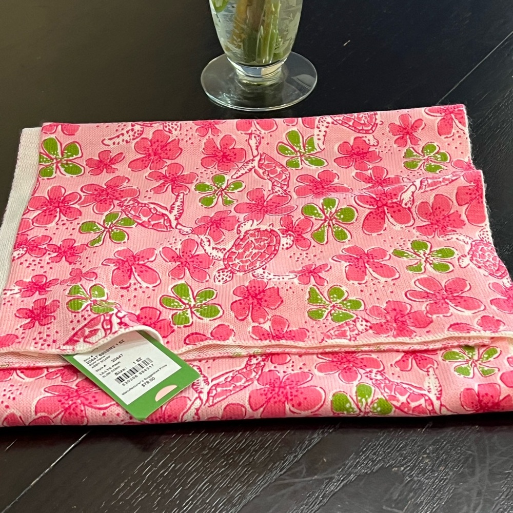 Lilly Pulitzer NWT Abby Scarf pink Slow Down turtle hibiscus